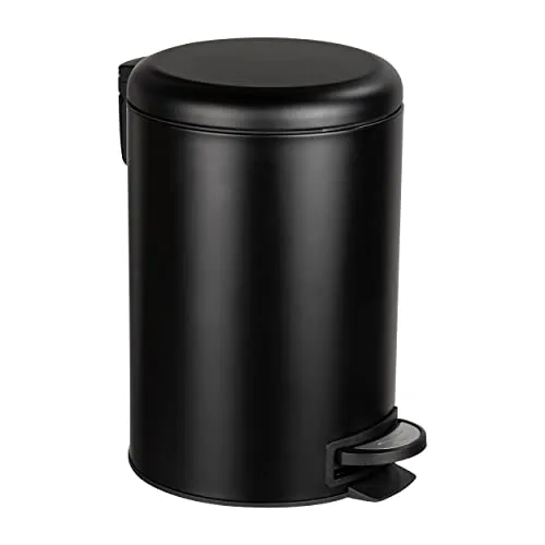 WENKO Küchen Abfalleimer Mod. Leman - 12 Liter Tretmülleimer mit Absenkautomatik, stilvolles mattes Schwarz und herausnehmbarer Einsatz für einfache Reinigung