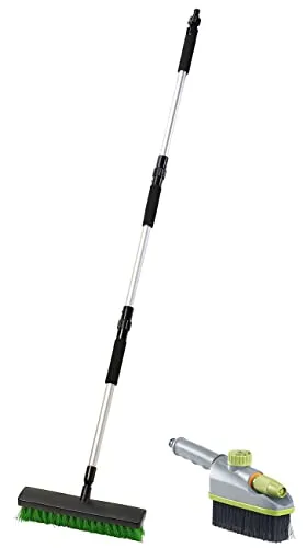 Royal Gardineer Bürste Gartenschlauch: Hand-Waschbürste und -Besen-Set für Gartenschlauch-Klick-Anschluss (Bürste für Wasserschlauch, Wash, Autopflege)
