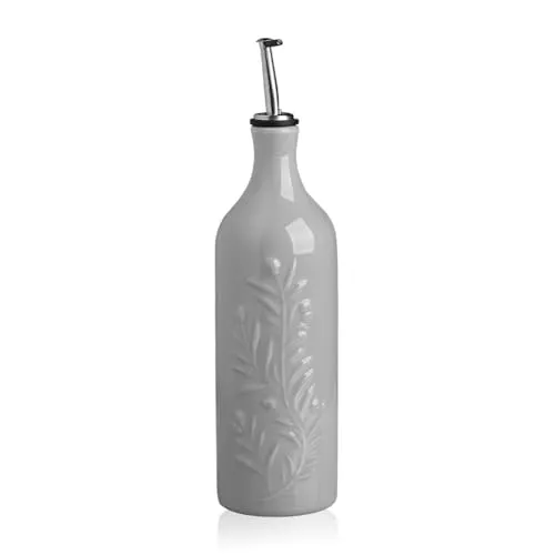 Sweejar Home Große Keramik-Olivenöl-Spenderflasche, 700 ml, undurchsichtiges Relief-Ölkännchen, schützt Öl zur Reduzierung von Oxidation, Ölspender für EVOO, Essig, Sojasoße, 1er-Pack (Grau)