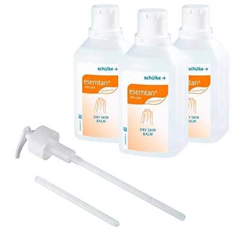 3x 500 ml Schülke Esemtan® Dry Skin Balm Pflegebalsam Haut Lotion Creme, farbstofffrei + 1x Dosierpumpe