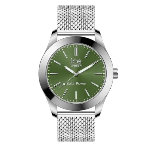 ICE-WATCH Ice Steel Silver Green - Silbergraue Herrenuhr - Elegante Armbanduhr für Herren mit grünem Zifferblatt und robustem Edelstahlarmband. Ideal für stilbewusste Männer, die eine zuverlässige Solar-Uhr suchen.