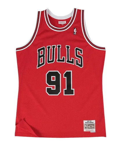 Mitchell & Ness NBA Swingman Jersey Bulls 97 Dennis Rodman Rot, S - Herrenhemden: Original lizenziertes NBA Swingman Jersey mit hochwertigem Siebdruck, ideal für Fans und Sammler. Trage das Erbe von Dennis Rodman!