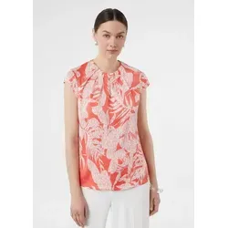 comma Kurzarmbluse Bluse Gemusterte Satin-Bluse mit Raffung rosa 46 EU