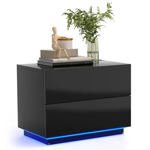 Mondeer LED Nachttisch mit USB-Anschluss und 2 Schubladen - Moderne Nachttischlösung mit elegantem Hochglanz-Finish, integriertem LED-Licht und praktischen USB-Anschlüssen für eine gemütliche Schlafumgebung.