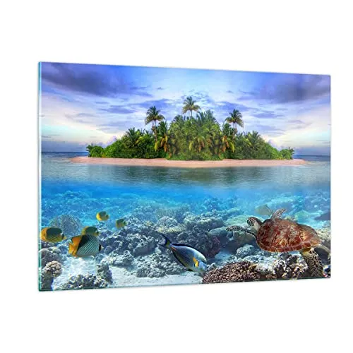 ARTTOR Wandbilder Dekoration Wohnzimmer Strand lagune wasser ozean Bilder auf Glas 120x80cm Glasbild Schlafzimmer Küche Deko Wand Kunstdruck Art Groß XXL Wanddeko Bild im Glas Modern GAA120x80-2686