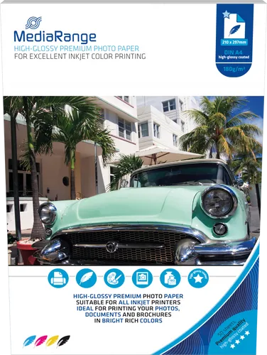 MR INK117 - DIN A4, Injekt, Fotopapier, hochglänzend, 180 g/m², 50 Blatt