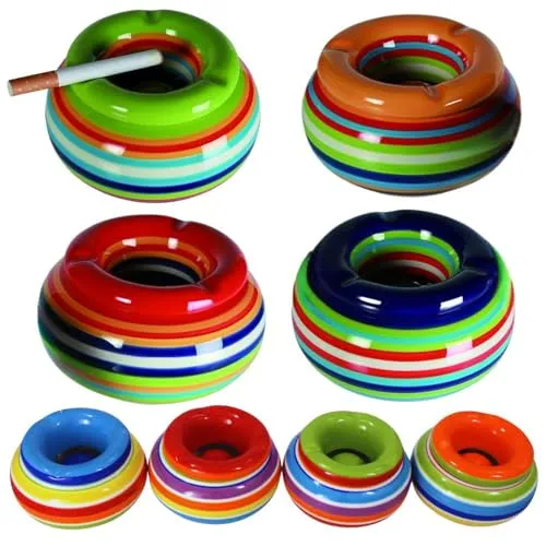 Wind Aschenbecher STRIPE Tischachenbecher Ascher Deckel Bunt Streifen Porzellan (Klein Bunt)