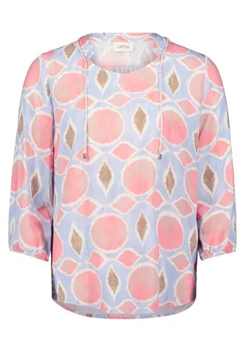 CARTOON Blusenshirt mit Schnürung - Damen Bluse in bunten Farben, aus 100% Viskose, weich fallend und modisch. Ideal für feminine Outfits mit elegantem Druck und Perlenkragen.