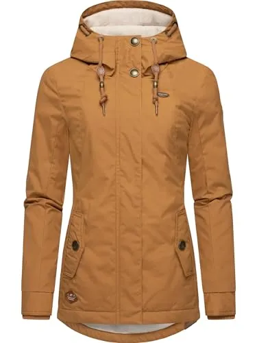 Ragwear Damen Winterjacke Monade - Kurz mit Kapuze in Brown Sugar, Gr. M - Funktionsjacken: Gefütterte Winterjacke mit wasserabweisendem Obermaterial und kuscheligem Teddy Fleece, ideal für kalte Tage und lässige Outfits.