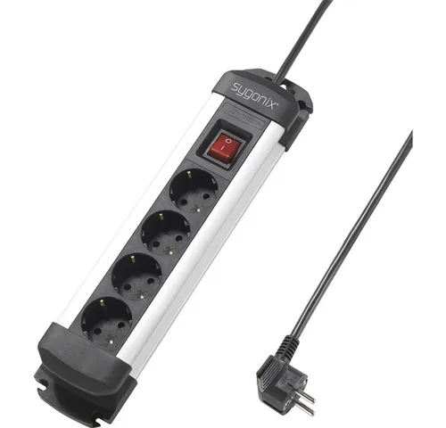 Sygonix Sygonix SY-4538264 Steckdosenleiste mit Schalter 4fach Schwarz, Silber Steckdosenleiste (Kabellänge 1.40 m)