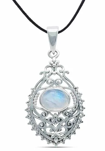 mantraroma Kettenanhänger 925 Silber Mondstein weißer Stein schimmer Edelstein Kettenanhänger Damen Sterling Silber Halskette Anhänger Geschenk (MAH-132-04)