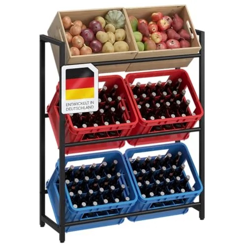 STEELSØN Flaschenregal Mystra in schwarz - Flaschenhalter für 6 Getränkekisten – robustes Stahlregal mit stoßfester Oberfläche und höhenverstellbaren Füßen für sicheren Stand.