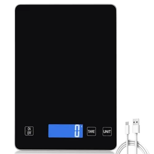 Küchenwaage Digital 15kg/1g - Wiederaufladbar mit LED Display - Digitale Küchenwaage bis 15 kg, mit hochempfindlichem Sensor und Tara-Funktion. Ideal für präzises Kochen und Backen. USB wiederaufladbar für zusätzlichen Komfort.