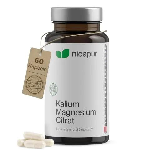 NICApur Kalium Magnesium Citrat I mit den Mineralstoffen Kalium und Magnesium in gut bioverfügbaren organischen Citratverbindungen I Reinsubstanz ohne Zusatzstoffe I 60 Kapseln