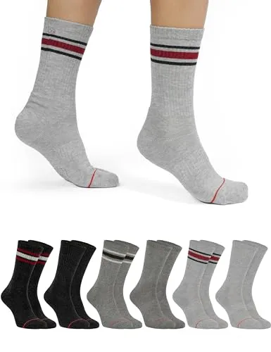 OCERA Active Premium Retro Sport und Freizeit Socken für Damen & Herren,6 Paar Tennissocken mit weicher Frottee Sohle mit Farbstreifen grau 39-42