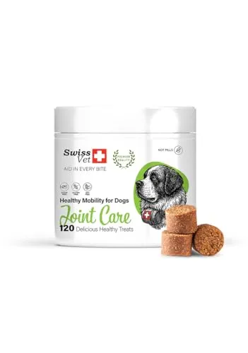 SwissVet Gelenkfutter für Hunde – mit Glucosamin, MSM, Kollagen, Chondroitin sowie VIT. C & E zur Unterstützung von Gelenken & Knochen – EU-Qualität, weiche Kauform, ohne Getreide - 120 Stück
