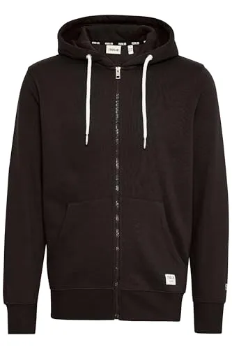 !Solid SDChali Herren Sweatjacke Zipper Sweater mit Kapuze Kordelzug Kängurutasche Rippbündchen Label-Details Regular fit, Größe:XL, Farbe:True Black (194008)