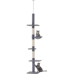 PawHut Kratzbaum Deckenhoch Grau 40x34x230-260cm, höhenverstellbarer Katzenbaum mit Sisalsäulen für Klettern & Kratzen Aosom.de