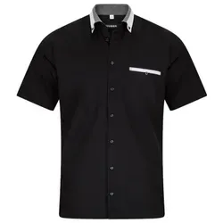 Huber Hemden Kurzarmhemd HU-0151 Button-down, Kontrast, Kurzarm, Regular-gerader Schnitt, Made in EU schwarz XL (43-44)