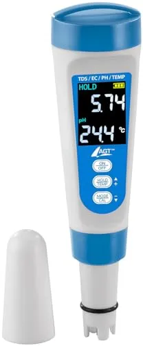 AGT pH Tester: Digitales 4in1-Wasserqualitäts-Messgerät - Wasserqualitätstester für pH-Wert, TDS, EC und Temperatur • Ideal für Pool, Aquarium und Trinkwasser • Wetterfestes Gehäuse IP55 für langlebige Nutzung