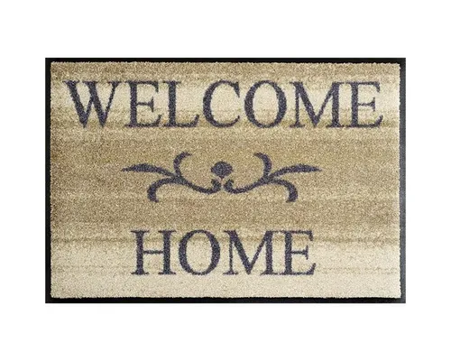 wash+dry Fußmatte Welcome Home beige 50x75 cm - Teppiche, Dämm- & Schutzmatten – waschbar bis 60 Grad, rutschfest und trittschalldämmend, ideal für Allergiker und Tierbesitzer.