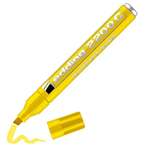 edding 2200 C Permanentmarker - gelb - 1 Stift - Keil-Spitze 1-5 mm - schnell trocknender Permanent Marker - wasserfest, wischfest - für Karton, Kunststoff, Holz, Metall - Universalmarker