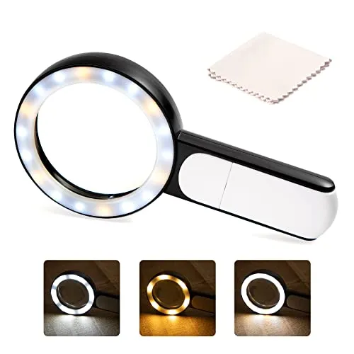 Lupe mit Licht Leselupe 30X Handlupe mit 18 LED 3 Lichtmodi für Senioren Kinder Juwelier Hobbies für Senioren Kinder Zeitungen Insekten