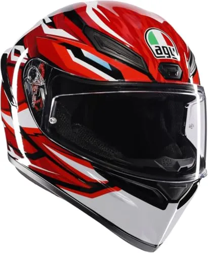 AGV K1 S Lion Integralhelm - Schwarz/Rot/Weiß - XXL - Motorradhelm mit Aerodynamik und Extreme Safety Design, bietet herausragenden Schutz und Sichtfeld für höchste Sicherheit und Komfort auf der Straße.