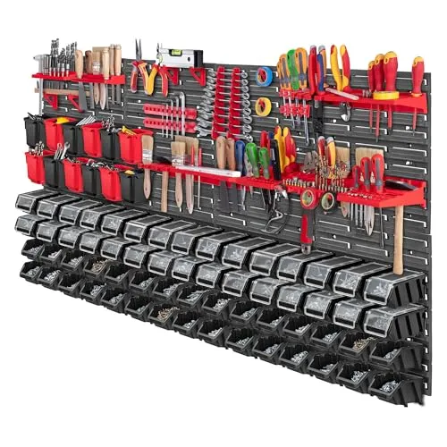 KADAX Werkzeugwandregal 156x78cm – Praktisches Werkstattregal mit Sichtlagerkästen