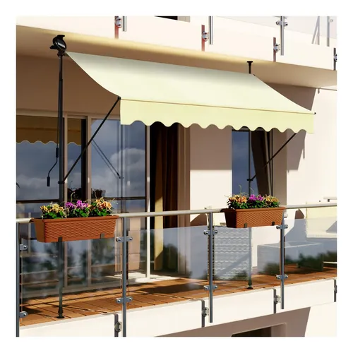 Swing&Harmonie LED Markise mit Kurbel - Balkonmarkise mit Beleuchtung und Solarmodul - Markisen & Sichtschutz - Genießen Sie tagsüber Schatten und abends stimmungsvolle Beleuchtung mit der praktischen LED Klemmmarkise von Swing&Harmonie.