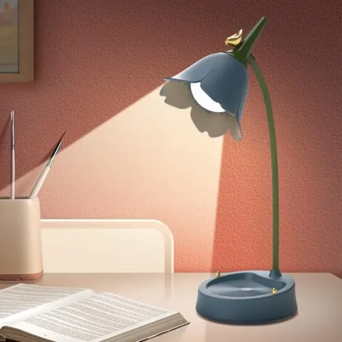 CECOMBINE Schreibtischlampe für Kinder, Himmel Dimmbare LED Tischlampe mit 3 Farbtemperaturen, USB Nachttischlampe mit Touchsensor und Flexibles Arm, Mädchen Schreibtischlampe für Lesen, Lernen,Blau