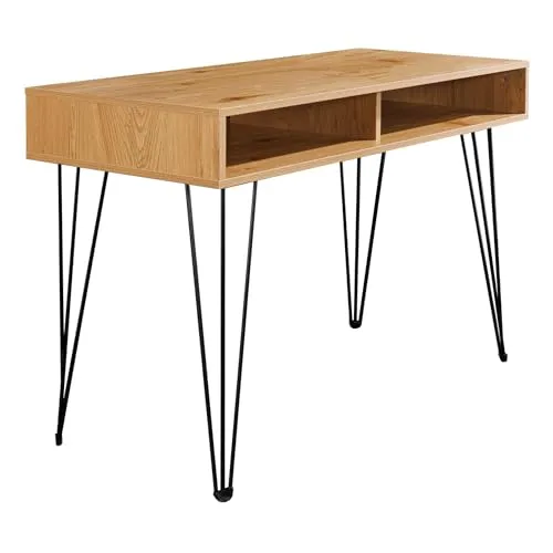 riess-ambiente Industrial Schreibtisch STUDIO 110cm – Eiche Laptoptisch mit Hairpin Legs - Moderner Schreibtisch mit natürlicher Eichenoptik und stabilen Hairpin Legs. Ideal für Home Office und kleine Räume, mit zwei offenen Fächern für zusätzlichen Stauraum.