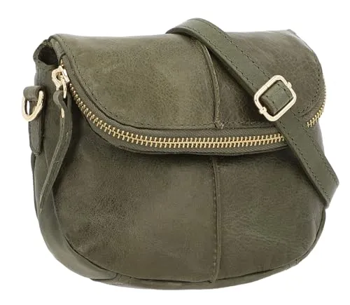 Gusti Umhängetasche Leder - Janny Pflanzlich gegerbt Handtasche Umhängetasche Schultertasche Damen Khaki Leder
