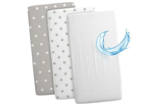 Totsy Baby Spannbettlaken Set - 2 x Baumwollbezüge + wasserdicht - Spannbettlaken für Kinderwagen und Stubenwagen, mit eingenähtem Gummizug für perfekte Passform. Hygienisch und maschinenwaschbar, handmade in der EU.