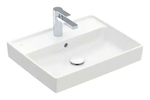 Villeroy & Boch Collaro Waschbecken - 1 Hahnloch, Überlauf, 550 x 440 mm - Waschtische: Hochwertiges Waschbecken in Weiß Alpin mit CeramicPlus für einfache Reinigung und langlebigen Glanz.
