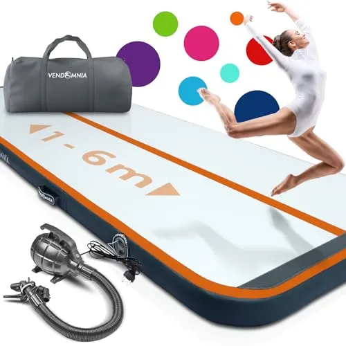 VENDOMNIA Airtrack Matte, 10/20cm hohe aufblasbare Gymnastikmatte in Länge 1/2/3/4/5/6/7/8 m, mit elektrischer Pumpe & Tasche, Tumbling Matte, Turnmatte, Trainingsmatte, Fitnessmatte, Sportmatte,Yoga
