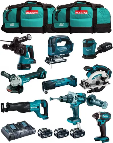 MAKITA Kit MK902 (DHP481 + DHR243 + DGA504 + DTD152 + DJV182 + DSS610 + DJR186 + DBO180 + DTM51 + 3x5,0 Ah + DC18RD + 2xLXT600)