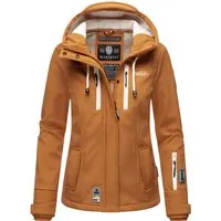 MARIKOO Damen Softshelljacke Kleinezicke Caramel Brown Gr. M - Funktionsjacken: Atmungsaktive, winddichte und wasserfeste Softshelljacke mit Fleece gefütterten Taschen, ideal für Outdoor-Aktivitäten in der Übergangszeit.