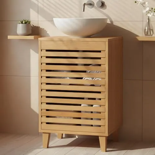 MinteLiv Waschbeckenunterschrank 40cm – Platzsparender Badezimmerschrank aus Bambus