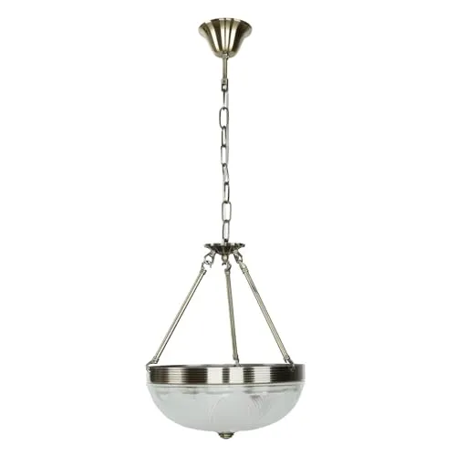 Licht-Erlebnisse Jugendstil Pendelleuchte E27, Messing, Antike Hängelampe Glas, Esstischlampe, Esszimmerleuchte, rund Ø30 cm, 2-flammig, Küchendecke Lampe