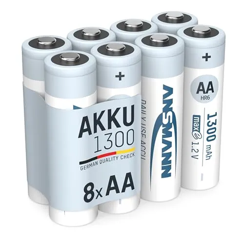 ANSMANN Akku AA Mignon 1300mAh 1,2V NiMH - wiederaufladbare Batterien AA Akkus maxE (geringe Selbstentladung & vorgeladen) ideal für Solarlampe (8 Stück)