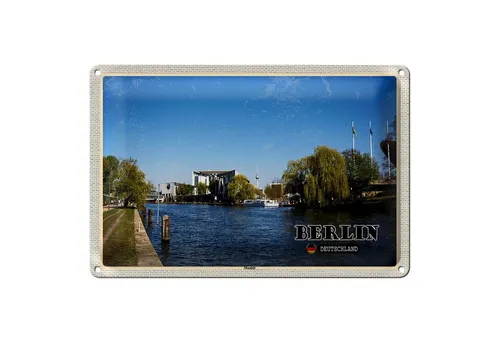 Roomando Metallschild Städte Berlin Deutschland Monabit Fluss 18x12cm