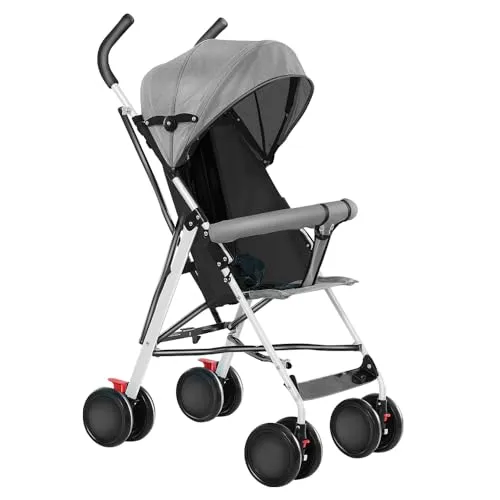 OHMG Kompakter Buggy,Baby Sportwagen,Kinderwagen,ab Geburt bis 4 Jahre Bis zu 25 kg,Leichtes Kinderwagen-Buggy,faltbar und kompakt,mit Baumwollmatte + Moskitonetz (D-Grau)