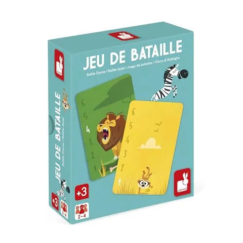 Janod – Kartenspiel „Bataille“ – 36 Karten zum Thema Tiere Afrikas – Kartenspiel „Bataille“ – Ab 3 Jahren