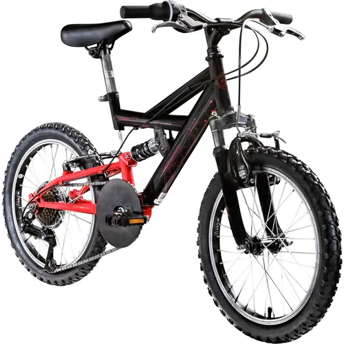 Galano FS180 Kinderfahrrad 18 Zoll - Sportliches Mountainbike für Kids - Jugend- & Kinderfahrräder: Das Galano FS180 bietet eine vollgefederte Stahlrahmenkonstruktion und 6 Gänge, ideal für Kinder von 115 bis 130 cm. Sicherheit und Fahrspaß stehen hier an erster Stelle!