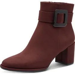 Marco Tozzi Stiefelette - Bordeaux Textil, Größe 38 - Wanderschuhe mit FEEL-Technologie und veganem Material für maximalen Komfort und Stil. Der elegante Blockabsatz und der praktische Reißverschluss machen sie zum perfekten Begleiter für jedes Abenteuer.