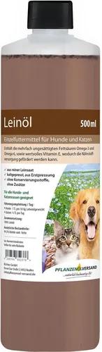 Leinöl für Hunde und Katzen, kaltgepresst 100% rein, ohne Zusätze, 0.5 L