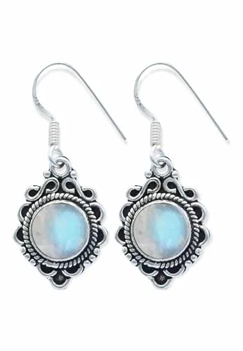 Hängende Ohrringe aus Silber Regenbogen Mondstein Edelstein weiß hängend, ausgefallen, Geschenk (MOH-071-04)