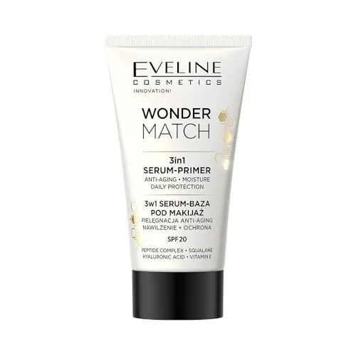 Eveline Cosmetics Wonder Match Anti-Aging Serum Make-up-Basis mit Peptiden, Squalan & Hyaluronsäure - Vegan, LSF 20