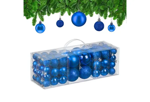 relaxdays Weihnachtsbaumkugel Weihnachtskugeln 76er Set, blau